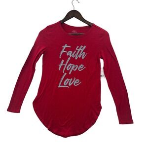 Daily Thread Graphic Tee Women XS Red NEW Faith Hope Love Slub Cotton Top